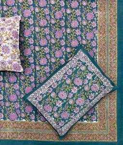 Boho Vintage Style main bloc imprimé écologique 100% coton drap de lit et 2 taies d'oreiller réversibles sarcelle drap taie d'oreiller ensembles - Product Image 4