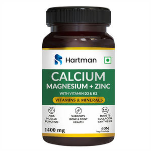Vegan 1400mg Calcio Magnesio Zinc con Vitamina D3 y K2 60 Tabletas para Adultos, Apoyo para Huesos y Músculos - Product Image 1