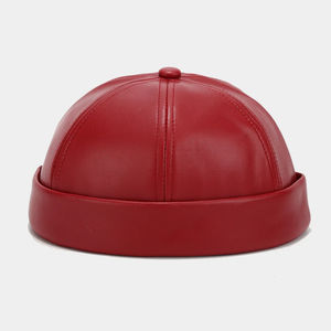 Couleur unie cuir propriétaire chapeau hommes femmes simplicité rétro Melon peau casquettes automne hiver réglable Docker chapeau à la mode - Product Image 3