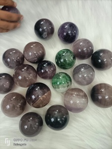 Sphère de fluorite naturelle polie, boule de cristal, décoration d'intérieur, pierre Feng Shui, artisanat, améthyste, couleur vert-violet, agate rais - Product Image 5