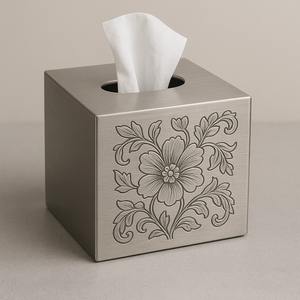 La mejor caja de pañuelos de acero cepillado de lujo, forma cuadrada, patrón geométrico moderno, baño, oficina, hogar, organizador, mesa elegante - Product Image 3