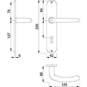Juego de manillas para puertas y ventanas Denver E1310Z/302 de acero inoxidable con placa larga F69 OB 72 mm DIN Izquierda/Derecha HOPPE - Product Image 1