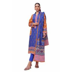 Salwar Kameez de Algodón Khaddar Azul sin Costuras de 3 Piezas para Mujer, Diseño Étnico Pintado a Mano, Estilo Pakistaní, Corte Regular, Informal, Tejido Pesado - Product Image 1