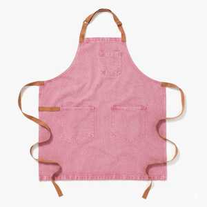 Delantal Rosa de Lona sin Mangas con Tirantes de Cuero, Tres Bolsillos, Resistente, Reutilizable, Estilo Clásico para Cocinar y Uso Diario - Product Image 1