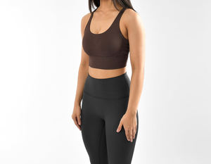 Sujetador Deportivo Marrón Acanalado para Mujer, Hecho en Pakistán, Ropa Deportiva, Sujetador Deportivo con Espalda Cruzada, Diseño Elegante, Servicios OEM - Product Image 5