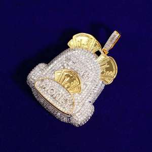 Colgantes y Dijes de Bolsa de Dinero Personalizados de Joyería Fina Hip Hop Completamente Engastados con Diamantes, Chapados en Oro de 14k para Hombres y Mujeres - Product Image 1