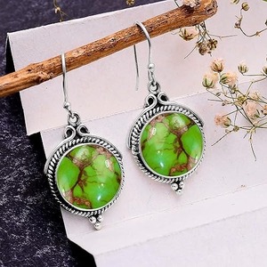Pendientes para niñas, Plata de Ley 925 sólida, turquesa verde Natural piedra preciosa, joyería de plata fina hecha a mano, joyería de sello sólido 925 - Product Image 4