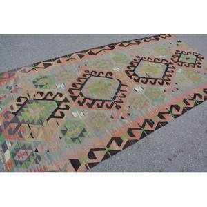 Tapis Kilim Turc Vintage 4.8X10 pieds Vert Noir Patchwork Laine Latex Fait Main pour Chambre Couloir Rectangulaire Design Abstrait - Product Image 4