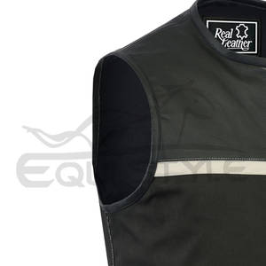 Chaqueta de moto de cuero de grano de vaca de alta calidad, chaleco con cremallera frontal de estilo de cuello redondo personalizable, chaleco personalizado de talla grande para hombre - Product Image 4