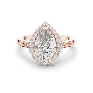 Bague de fiançailles pour femme avec halo de diamants de laboratoire taille poire de 2,14 carats, clarté VVS-VS EF, or 18 carats, 14 carats, 10 carats et argent 925, rose - Product Image 1