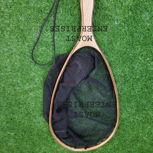 Red de mano de madera de alta calidad para pesca con mosca, captura y liberación de truchas con gancho colgante elástico largo profundo - Product Image 1
