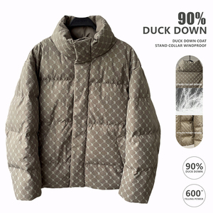 OEM chaqueta de invierno para hombre con logotipo personalizado de gran tamaño burbuja impresa cálida impermeable de talla grande edredones con soporte chaqueta de lona tejida - Product Image 2