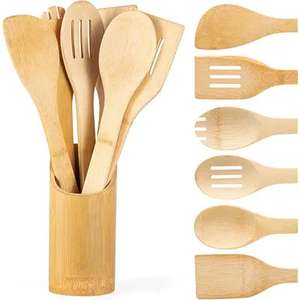 Juego de utensilios de cocina antiadherentes ecológicos hechos a mano, 6 uds., cucharas de espátula de madera Natural para cocina, vajilla - Product Image 1