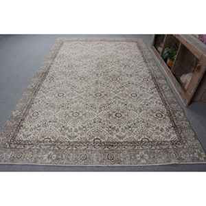 Vintage Turkish Rug Classic Beige <b>Brown</b> Handmade 6x10ft Patchwork Design Large Area Rectangle <b>Wool</b> Material Latex for Bedroom - Product Image 1