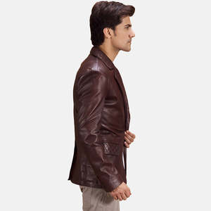 Blazer de piel de oveja semi-anilina acolchada color granate con cuello con muescas de Radaron Premium Style para hombre - Product Image 2