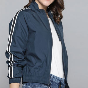Blouson bomber en tricot à col montant pour femme, manches longues, fermeture éclair intégrale, respirant, coupe-vent, doublure en coton pour la saison hivernale - Product Image 2