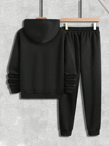 Ensemble sweat-shirt et pantalon de survêtement évasé à double taille pour homme, prix bas, avec logo, design empilé, pour l'hiver - Product Image 3