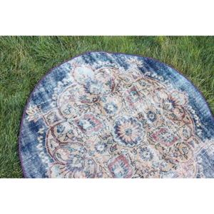 Alfombra de 3.7x3.7 pies, Alfombra Turca Vintage, Alfombra de Camuflaje Azul y Blanca - Product Image 5