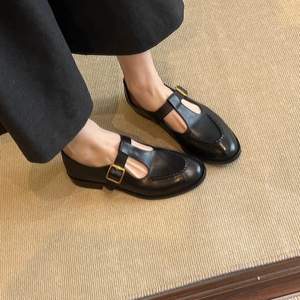 Zapatos Mary Jane de Tacón Grueso para Mujer, de Cuero, con Punta Redonda y Correa, Zapatos Brogue Vintage Casuales de Oficina para Mujer - Product Image 3