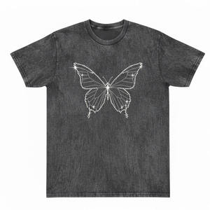 T-shirt en coton slim pour femme, col rond, accessoire vestimentaire en gros, motif papillon en strass à repasser - Product Image 1