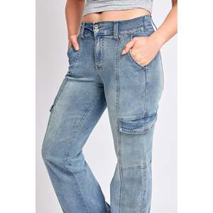 Haute qualité Streetwear Cargo Jeans femmes pantalons en plein air mode couleur unie taille haute jambe large pantalon Baggy Jeans pour les femmes - Product Image 5