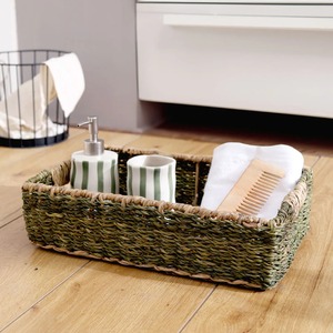 Panier de rangement rectangulaire en jonc de mer - Panier de rangement artisanal olive, vente en gros, écologique, fabriqué au Vietnam - Product Image 3