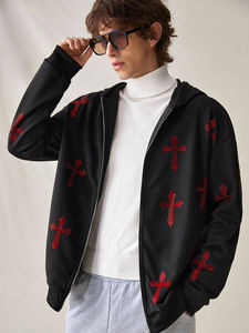 Tendance Hommes Full Zip Imprimé Polaire Sweat À Capuche 100% Coton Avec Logo Personnalisé Confortable Hiver Col À Capuche - Product Image 2