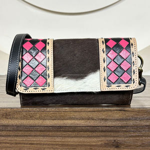 Nouveauté Portefeuille bandoulière en cuir à carreaux fait main haut de gamme pour femmes Véritable cuir de vache Designer Porte-cartes long Sacs à main - Product Image 5