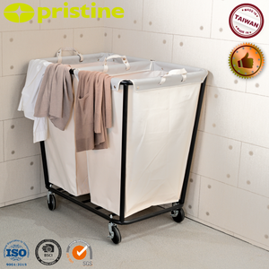 Modern 2 Bag Canvas Laundry Cart with Wheels for Household Use <b>Large</b> Capacity Steel <b>Frame</b> - Product Image 5