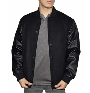 Chaqueta universitaria Letterman de alta calidad para hombre, chaqueta universitaria de Color sólido con mangas de cuero de nuevo estilo transpirable - Product Image 5