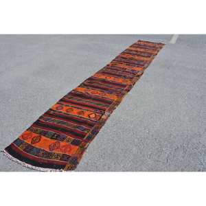 Vintage 24x14.6ft Turkish Wool Rug Traditional Orange and Red Flat Weave with Patchwork Pattern for Living Room Decorations - Product Image 3