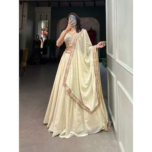 Trendmalls ผู้หญิง A-Line lehenga choli กับ dupatta georgette งานปักเป็นมิตรกับสิ่งแวดล้อมระบายอากาศสีขาว (L268) - Product Image 4