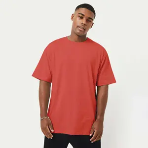 Camiseta de algodón 100% para hombre, camisa de manga corta y cuello acanalado, color rojo, clásica, de gran tamaño