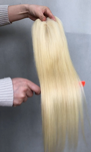 Topper capillaire Platinum Cool Mono en cheveux humains vierges européens, avec <span class=keywords><strong>filet</strong></span> en dentelle mono et clips, avec trous, pour femmes souffrant de perte de cheveux - Product Image 5