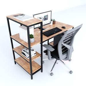 Integrated Bookshelf <b>Computer</b> <b>Desk</b> with Iron Frame and Rubber Wood COD68050 - Product Image 3