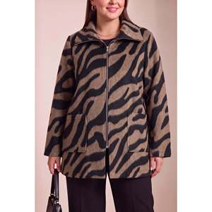 Abrigo de invierno con estampado de leopardo, sin forro, talla grande, color café - Product Image 1
