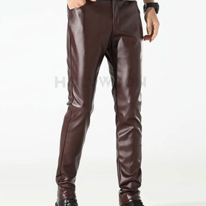 Stylish Men Leather Pants Street High Quality Straight Mid Rise Waterproof Lightweight Comfortable Fit for Outdoor Daily Wear - Product Image 5