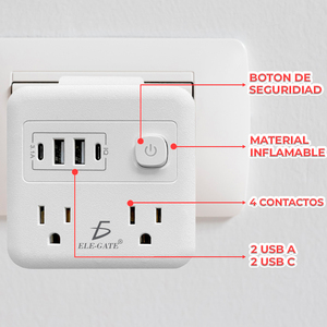 Adattatore Multipresa in Plastica 8 in 1 con 4 Prese, 2 USB, 2 Type C, Pulsante di Sicurezza e Power Bank Integrato - Product Image 2