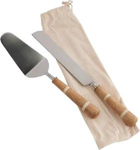 Silver Stainless Steel Cake <b>server</b> with wooden handle cake cutting Set Stainless Steel Cake Serving Set Professional <b>Server</b> - Product Image 2