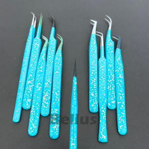 แหนบต่อขนตาสีฟ้าแบบมืออาชีพอุปกรณ์แต่งขนตาโลโก้ตามสั่งทำจากสเตนเลสแบบโค้งทนทานสำหรับศิลปิน - Product Image 6