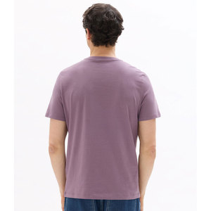 T-shirt en coton uni violet à manches courtes pour homme, coupe classique, col rond, style décontracté, jersey tricoté, couleur unie, coupe classique - Product Image 2