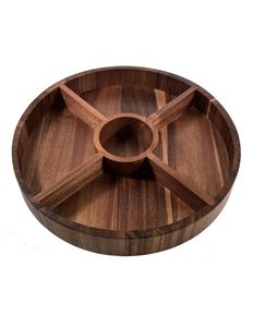 Plateau à croustilles et à trempette en bois de manguier avec bol en acier inoxydable Plateau de service rond en bois élégant pour collations et trempettes - Product Image 2