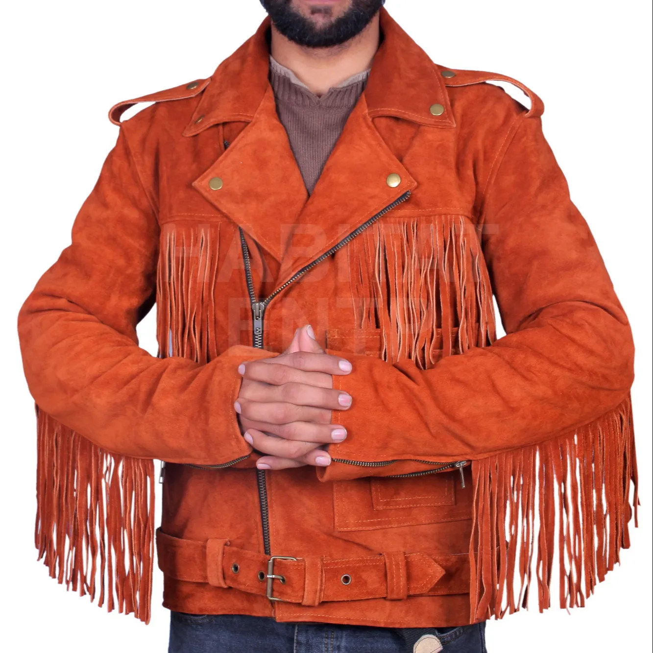 Traditional Leather Beaded Native American Suede Fringe Men's Western Cowboy Leather Jacket