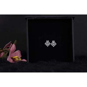 NOVAMART Fine Geometric Diamond-Shaped Princess Cut <b>Sterling</b> <b>Silver</b> <b>Stud</b> Earrings with Turquoise and Diamond Accents Wholesale E - Product Image 1