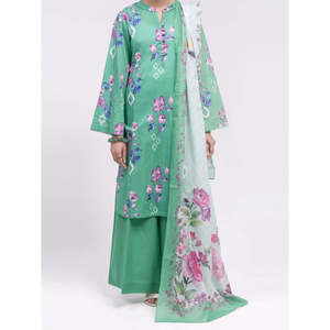 Ensemble 3 pièces vert non cousu pour femme, style Salwar Kameez pakistanais, tenue ethnique avec imprimé numérique pour l'été 2026 - Product Image 1