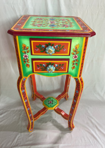 Hand Painted Wooden Nightstand With 2 Drawers Traditional Ethnic Design For Bedroom Home Decor Multicolor Bedside Nighstand - Product Image 4