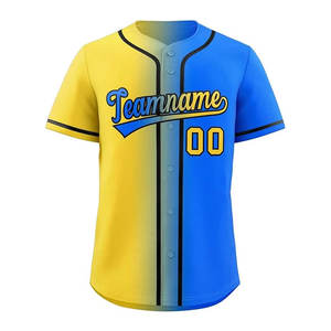 Uniforme de Béisbol/Sóftbol Personalizable, Sublimado en Poliéster, Transpirable, Corto, en Amarillo y Azul, Unisex, para Adultos - Product Image 1