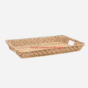 Bandeja de servicio de ratán hecha a mano con asas, bandeja decorativa tejida Natural para mesa de centro y decoración del hogar, almacenamiento ecológico - Product Image 6