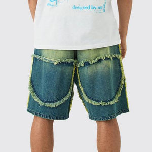 Logo personnalisé Broderie Baggy Lourd Jambe Large Denim Shorts Hommes Distressed Ourlet Cinquième Pantalon Streetwear D'été - Product Image 5