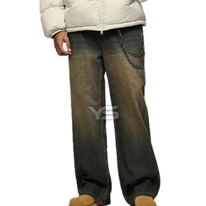 Men's Casual Straight Jeans Pant Breathable Mid Waist Solid Color <b>Denim</b> Fabric Button Decoration Dark for Summer ODM Available - Product Image 2